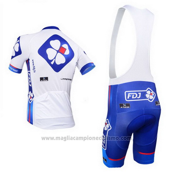 2013 Abbigliamento Ciclismo FDJ Bianco e Celeste Manica Corta e Salopette